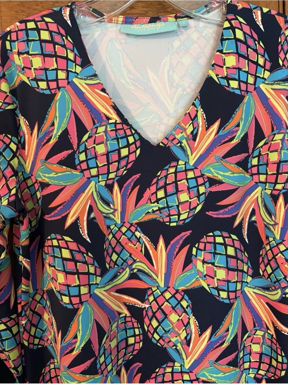 Anthony’s Florida Navy Tropical Pineapple V-Neck Shirt